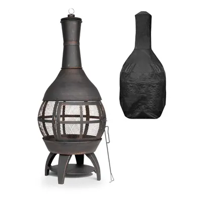 Deluxe Chiminea/Fire Pit/Outdoor Heater inc Fire Poker & Cover - Antique Bronze Finish - DG241