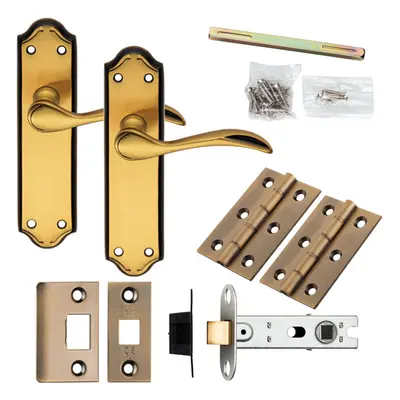 Door Handle & Latch Pack Florentine Bronze Curved Lever Traditional Backplate