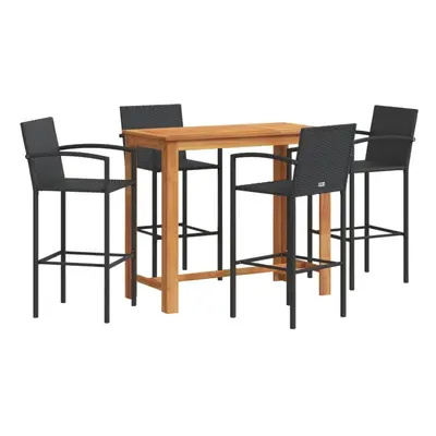 vidaXL Garden Bar Set Piece Bar Table Black Solid Wood Acacia & Poly Rattan