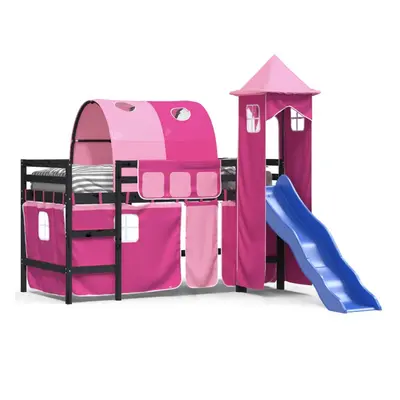 (black and pink, x cm) vidaXL Kids' Loft Bed with Tower Bed Frame Bedstead Bunk Bed Solid Wood P