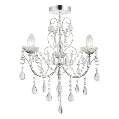 Flush Bathroom Ceiling Light IP44 Chrome & Crystal Lamp Bulb Hanging Pendant