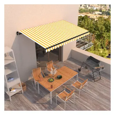 vidaXL Manual Retractable Awning 450x350 cm Yellow and White Outdoor Garden