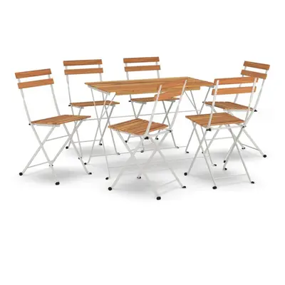 (white, piece) vidaXL Folding Bistro Set Solid Wood Acacia and Steel Black/White 5/7 Piece