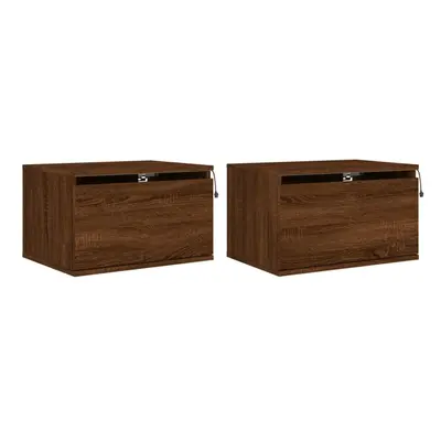 (brown oak, pcs) vidaXL Wall-mounted Bedside Cabinets with LED Lights Nightstand Wall Units