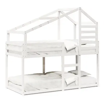 (white, x cm) vidaXL Bunk Bed with Roof Bed Frame Kids Twin Sleeper 80x200cm Solid Wood Pine