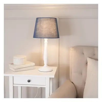 ValueLights Victoria Navy Blue Taper Shade White Wood Stem Table Lamp