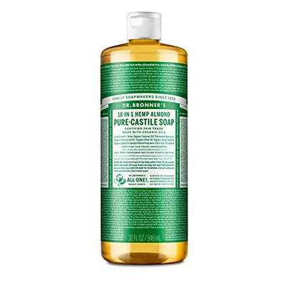 Dr Bronner's 18-in-1 Almond Pure-Castile Liquid Soap, Made with Organic Oils, Used for Face, Bod