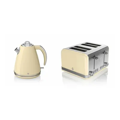 SWAN RETRO CREAM 1.5 Litre Jug Kettle & CREAM Slice Toaster Set