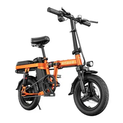 (ORANGE) ENGWE T14 Folding Electric Bike 14'' Tires Portable E-bike, 48V 10Ah Removable Battery,