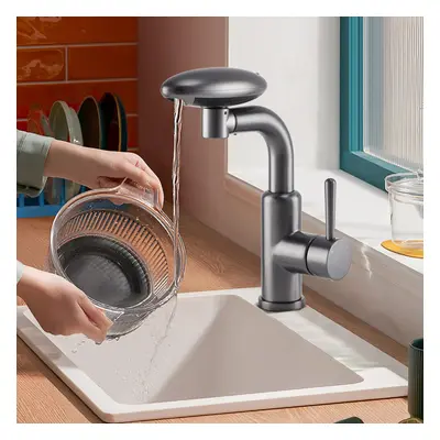 (Grey) G1/2 Pull-out Sprayer Retractable Kitchen Faucet Kitchen Tap with Modes