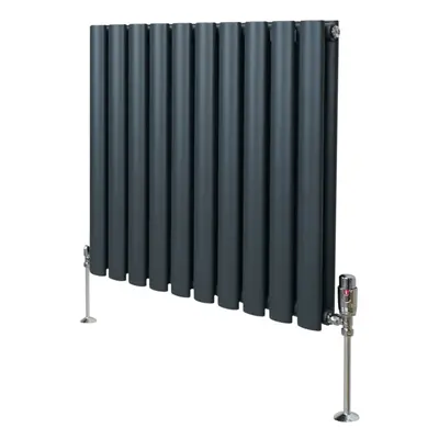 (600mm x 600mm, Anthracite Grey) Oval Column Designer Radiator & TRV Valves