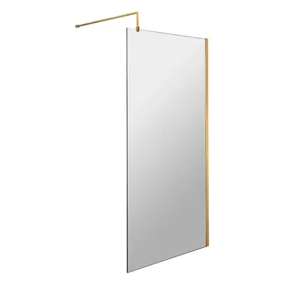 Wetroom 8mm Toughened Safety Glass Screen and Support Bar 800mm x 1850mm - Brushed Brass