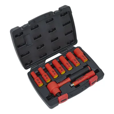 9pc VDE Insulated Socket & Ratchet Handle Set - 3/8" Square Drive Point Metric