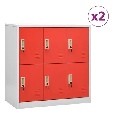 vidaXL 2x Locker Cabinets Light Grey and Red Steel Office Storage Side Cabinet