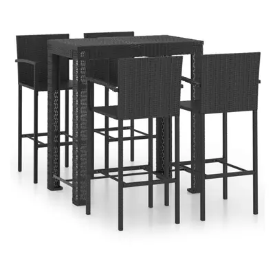 vidaXL Outdoor Bar Set Piece with Armrest Poly Rattan Black Garden Furniture