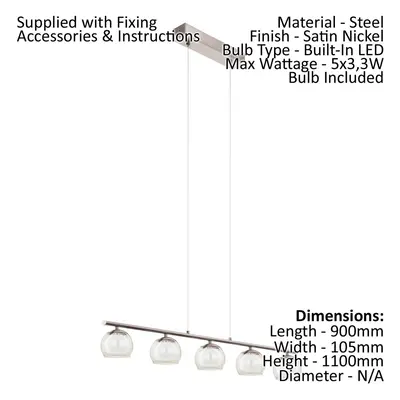 Pendant Light Satin Nickel Amber White Glass Satin Glass Shade Bulb LED 5x3.3W