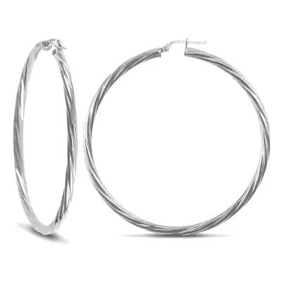 Jewelco London Sterling Silver Twist Hoop Earrings - 3mm - 5.5cm - AER001G