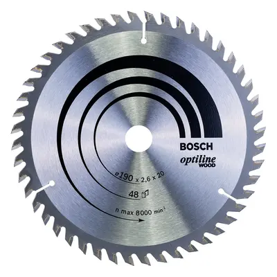 Bosch Optiline Wood Circular Hand Saw Blade, 190mm x 2.6mm x 20mm, Teeth, Silver