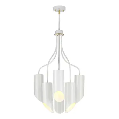 6 Bulb Chandelier Hanging Pendant LIght White Aged Brass Finish LED E27 8W Bulb