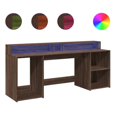 vidaXL Desk with LED Lights Writing Working Table Brown Oak Engineered Wood