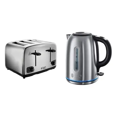 24090 Adventure Four Slice, Brushed Polished Stainless Steel Toaster & Quiet Boil Kettle, Brushe