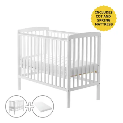 Sydney White Compact Baby Cot with Spring Mattress & Water Resistant Cover