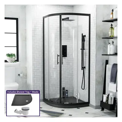 Saturn Quadrant 800mm Shower Enclosure, Tray & Waste Matte Black