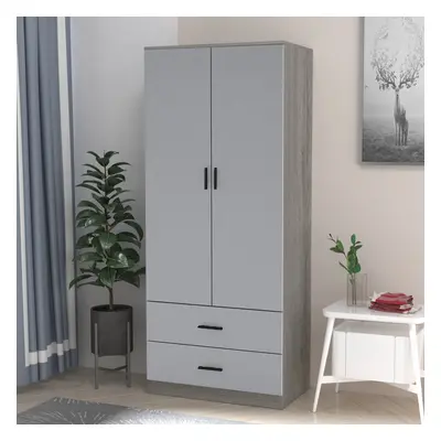 (Ash Grey Carcass + Grey Drawers) Tall Door Wardrobe With Drawers Metal Runners