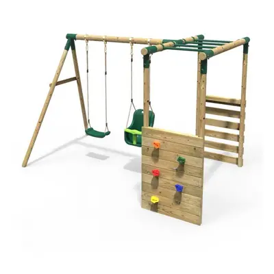 (Monkey Bars - Luna, Green) Rebo Wooden Children's Garden Swing Set with Monkey Bars