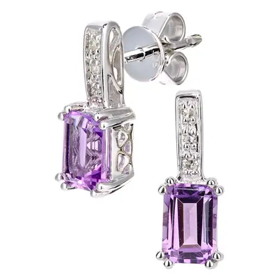 Jewelco London 9ct White Gold Round 3pts Diamond Octagon 1.1ct Amethyst Inverted Popsicle Drop E