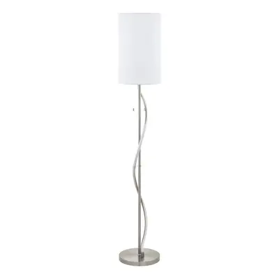 Floor Lamp Light Satin Nickel Aluminium Shade White Fabric Bulb E27 & LED 1x60W