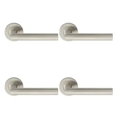 4x PAIR Straight Mitred Bar Handle on Round Rose Concealed Fix Satin Steel