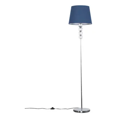 Modern Silver Chrome & Clear Acrylic Ball Floor Lamp with a Navy Blue Tapered Shade