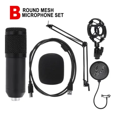 (B:Flat Mesh Microphone Set) Professional Intelligent Noise Reduction USB Condenser Microphone w