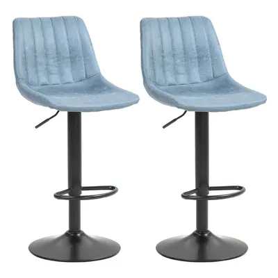 HOMCOM Set Of Microfibre Retro Tub Bar Stools Metal Frame Footrest Seat Blue