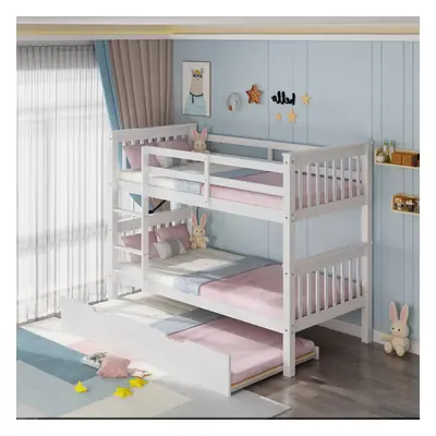 OLIVER WHITE WOODEN BUNK BED WITH TRUNDLE - SINGLE