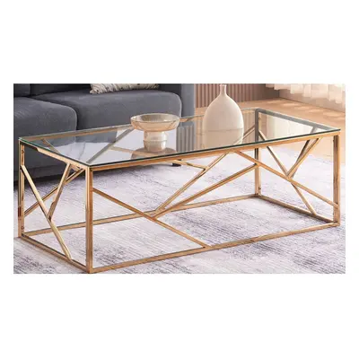 (Gold) Glass and Metal Rectangular Coffee Table In Gold Or Silver