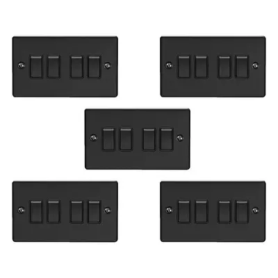 5 PACK Gang Quad Light Switch MATT BLACK Way 10A Black Trim