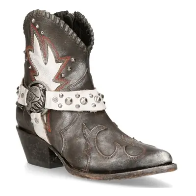 (39) New Rock WSTM004-S2 Grey Leather Cowboy Boots