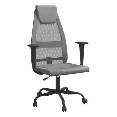 (Grey) vidaXL Office Chair Swivel Chair Computer Chair Mesh Fabric and Faux Leather