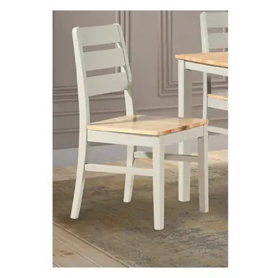 Pair of Dining Chairs Grey Oak Painted Seat Back Solid Rubber Wood Chair