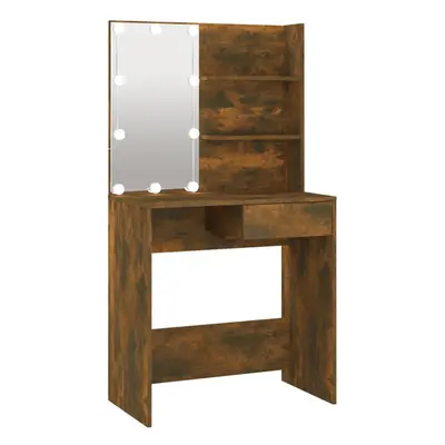 (Smoked oak) vidaXL Dressing Table with LED Vanity Table Makeup Vanity Desk Cosmetic Table