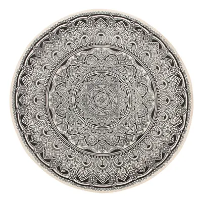 Round Area Rug Mandala Pattern Ã¸ cm Black and Cream HIZAN