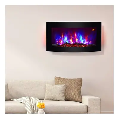 TruFlame Wall Mounted Arched Glass Electric Fire - Logs and Side LEDs