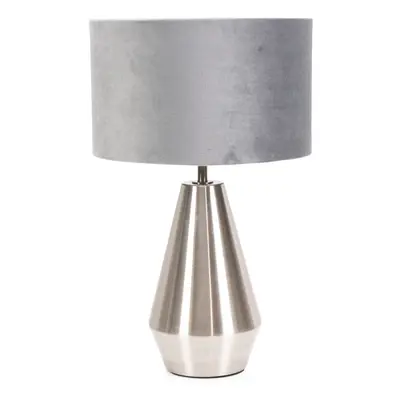 ValueLights Jax Grey Velvet Shade & Chrome Dimmable Touch Table Lamp