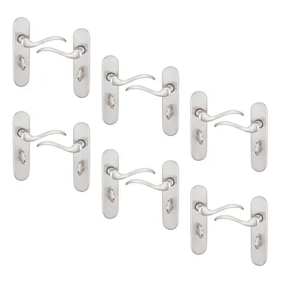 (Satin Nickel Bathroom Set of 6) 6/4 Pcs Geneva Scroll Metal Door Lever Handles Set, Fire, Stain