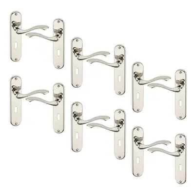 (6x Polished Nickel Keyhole) 4/6Pcs Kensington Metal Door Lever Handles Set, Fire, Stain Scratch