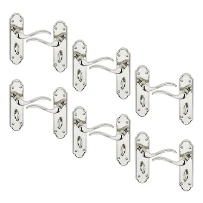 (Bathroom Polished Nickel x6) 4/6Pcs Lisbon Metal Door Easy Fittings Lever Handles Set, Fire Sta