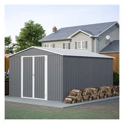 (10X12FT, Grey) Birchtree Steel Apex Garden Shed | Metal Garden Tool Shed