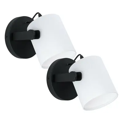 2 PACK LED Wall Light / Sconce Black Steel & White Fabric Shade 1x 28W E27